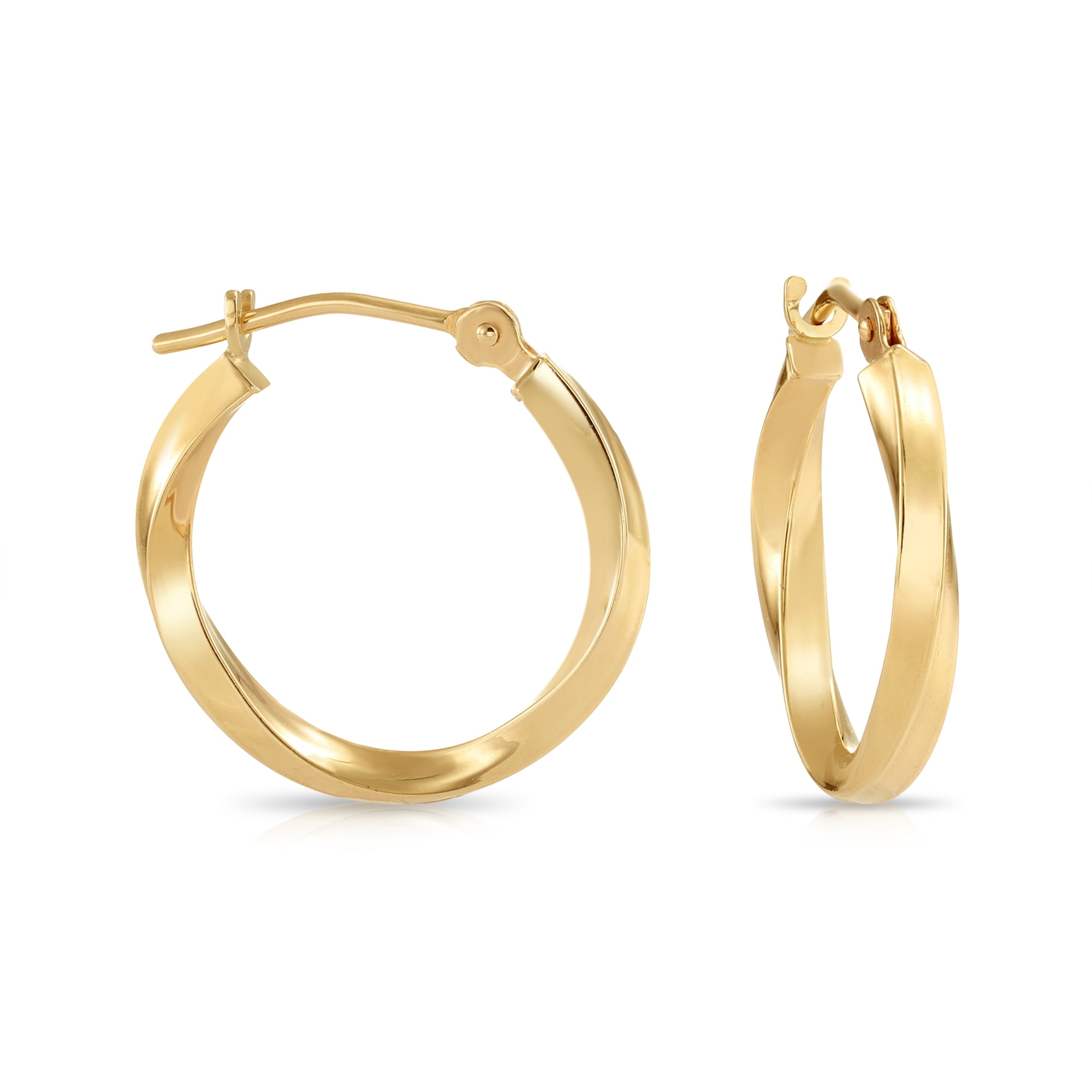 Tilo Jewelry 10K Yellow Gold Twisted Round Creole Hoop Earrings | 16mm | Everyday Earrings for Women & Unisex
