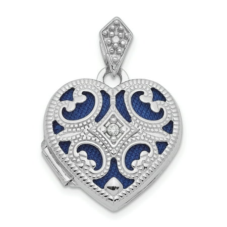 White Gold Heart Charm 14k White Gold 15mm Diamond Heart Photo Pendant Charm Locket Chain Necklace That Holds Pictures Gifts For Women For Her ()