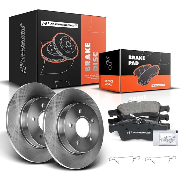 A-Premium 10.67 inch (271mm) Rear Solid Disc Brake Rotors Ceramic Pads Kit Compatible with Select Ford Models - Focus 2012 2013 2014 2015 2016 2017 2018, 6-PC Set
