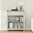 thumbnail image 5 of Farmhouse Kitchen Storage Cabinet, Coffee Bar Station with Drawer & Adjustable Shelf, Modern White Buffet Sideboard with Iron Corner Accents for Living Room, Entryway & Dining Room, 5 of 8