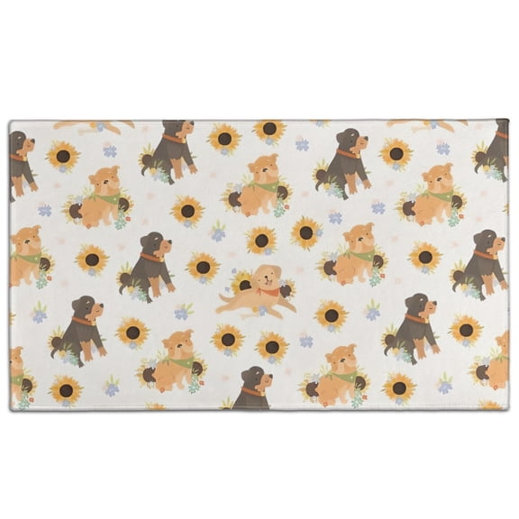 Dogs with Sunflowers Door Rugs,Washable Non Slip Door Mats Indoor,Decorative Door Mats,Entry Mat Indoor for Entrance,Bedroom,Kitchen,Bathroom,17"x30"