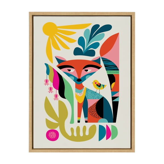 Kate and Laurel Sylvie Mid Century Modern Fox Framed Canvas Wall Art by Rachel Lee of My Dream Wall, 18x24 Natural, Modern Art for Wall