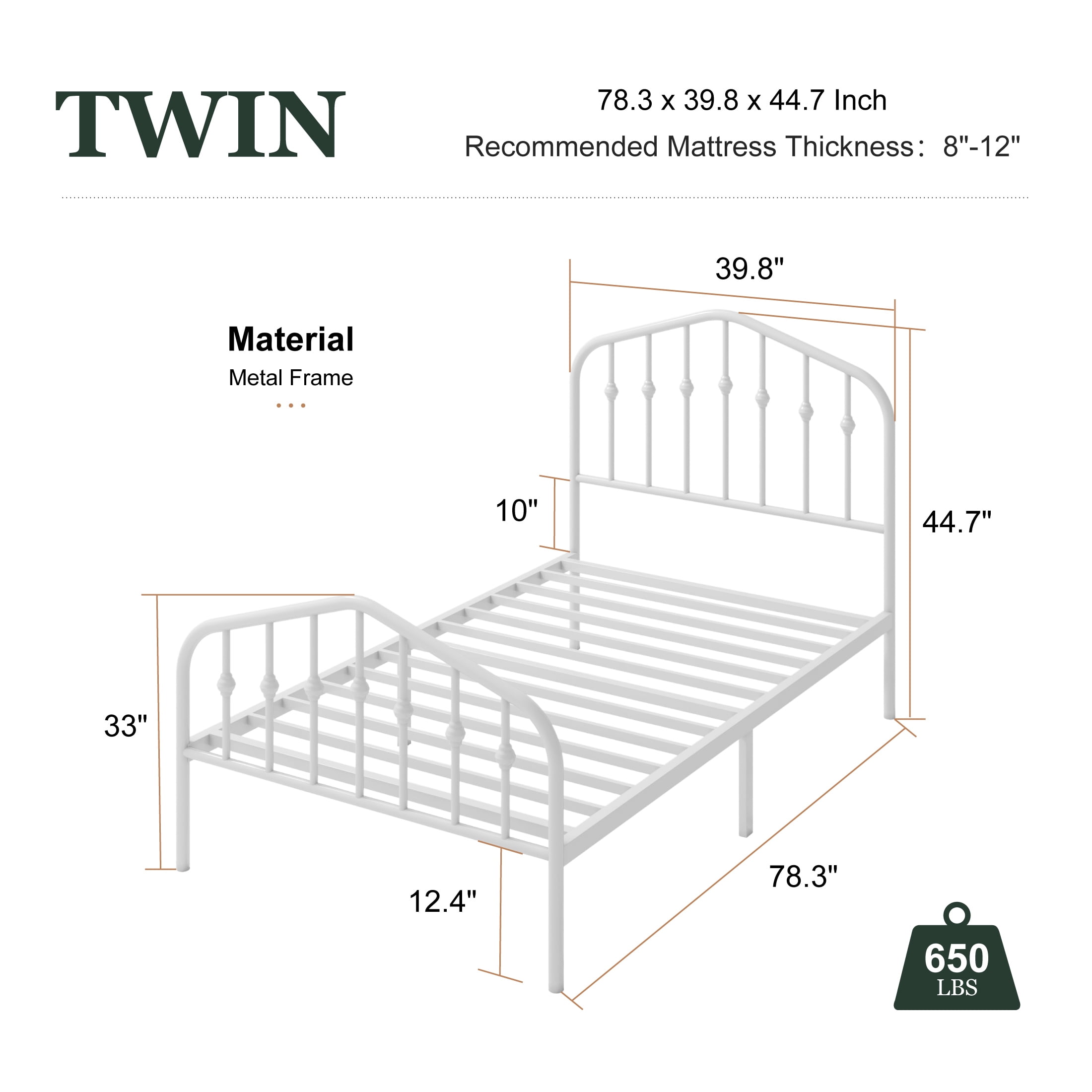 Amolife Twin Size Bed Frame, Heavy Duty Metal Platform Bed with Victorian Vintage Headboard & Footboard, White