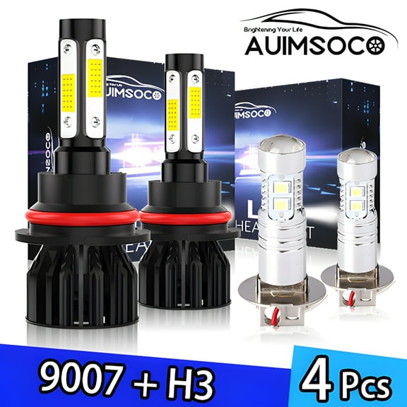 LED Headlights 9007 H3 Combo High/Low Fog Lights 4-Pack Kits Bulbs Super White 6000k 8000LM Easy Install High Power Lamps For Dodge Intrepid 1993 1994 1995 1996 1997