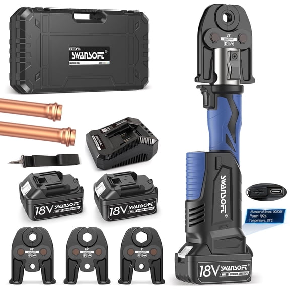 SWANSOFT Propress Tool for Copper Pipe, 22KN Hydraulic Crimper with 3 Jaws 1/2", 3/4", 1"