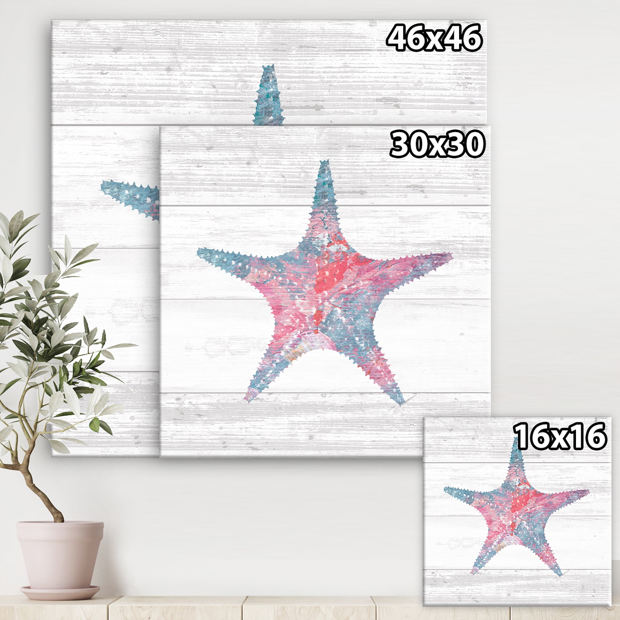 Designart 'Pink Starfish Ocean Life' Nautical & Coastal Canvas Art