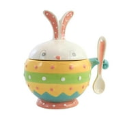 Tabletop Dottie Bunny Bowl W/Spoon Dolomite Easter Rabbit Spring A7182 Blue