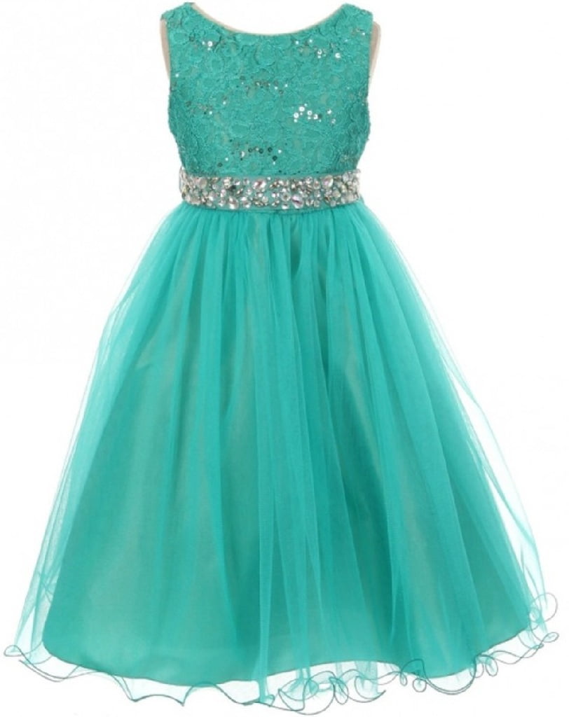 Blunight Collection Lace Decorated Sequins Rhinestone Belt Bridesmaid Flower Girls Dresses