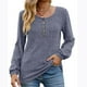 thumbnail image 5 of Suéter de cuello redondo para mujer, informal, liso, de invierno, de manga larga, con botones, de punto cepillado, holgado, para mujer, 5 of 7