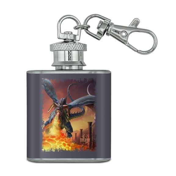 Flying Dragon Fire Breathing Fantasy Stainless Steel 1oz Mini Flask Key Chain