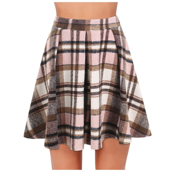 Skater Skirts for Women High Waist Plaid Pleated Mini Skirt Short Flannel Skirts for Casual Festival XL