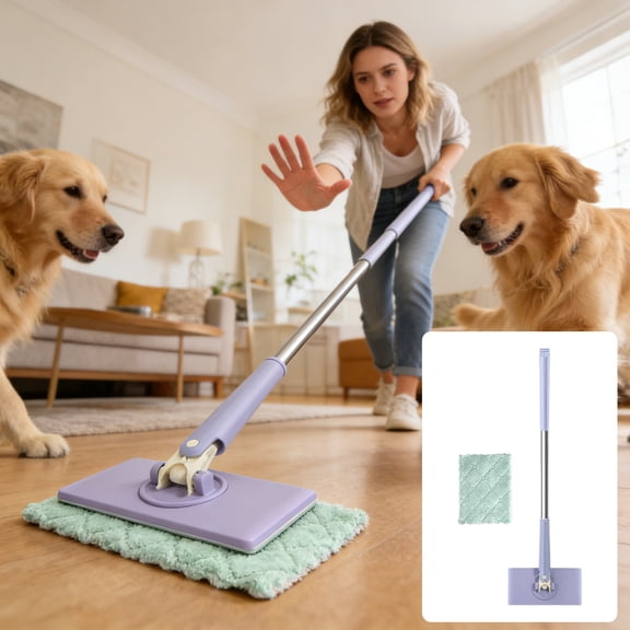 2026 Upgraded Snap Grip Mini Mop, Cloth Changing Mini Mop with Automatic Hands Free Push Pull Handle, 360 Rotating Head, Includes 5 Cleaning Cloths for Bathroom and Kitchen Purple-115cm