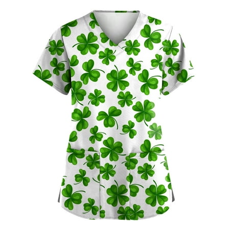 

CHMORA Scrub Tops Women Print Print Nurse Uniforms for Women Short Sleeve V-Neck Shirts Tee Tops with Pockets