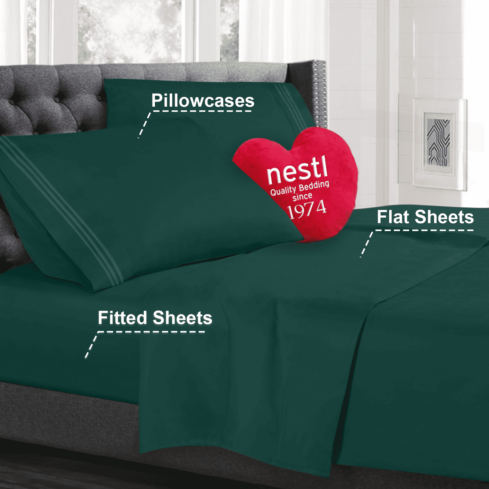 Nestl Bedding Premium 1800 Deep Pocket 4 Piece Bed Sheet Set - Hotel Luxury Double Brushed Microfiber Sheets - Wrinkle, Fade, Stain Resistant - Hypoallergenic, Full -Hunter Green
