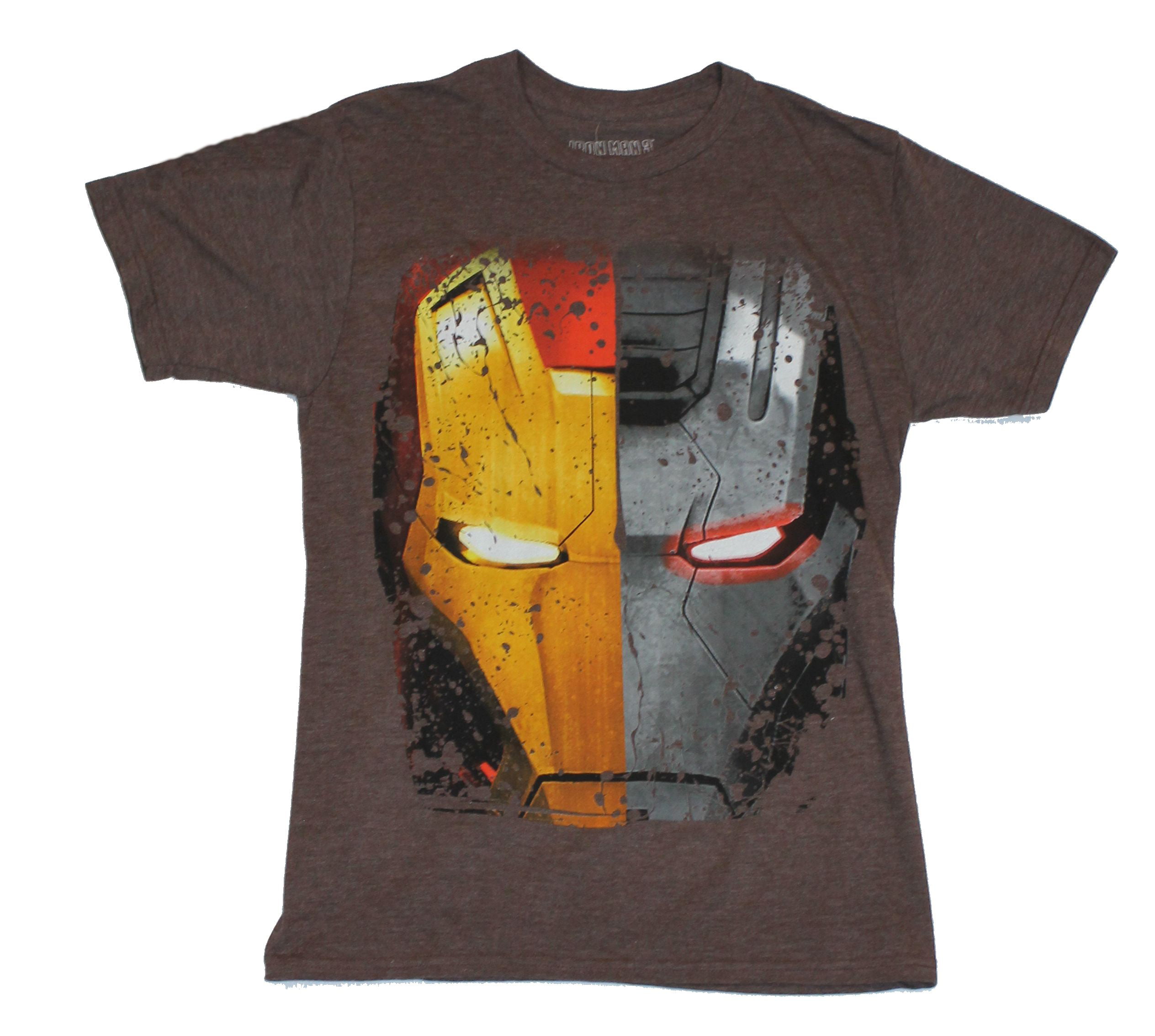 Iron Man 20 Marvel Comis Mens T Shirt   Giant Half Iron Man War Machine  Face