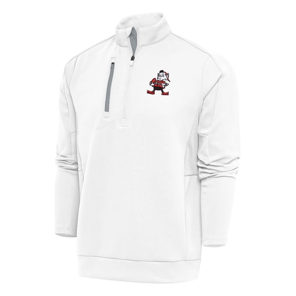 Men's Antigua White Cleveland Browns Team Logo Throwback Generation Quarter-Zip Pullover Top