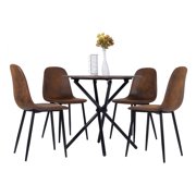FurnitureR Mid Century Modern Set of 4 Reception Chairs, Industrial Upholstered Chairs with Metal Legs for Office, Lobby, or Waiting Room, Easy Assemble, Brown