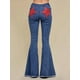 thumbnail image 5 of Pantalones Vaqueros Acampanados con Parches de Estrellas para Mujer, Cintura Media, Corte Acampanado, Elásticos, Pierna Recta, Ajustados. Azul XL, 5 of 9