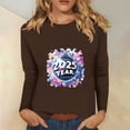 thumbnail image 1 of Styesk Chemises à Manches Longues pour Femmes Nouvel An T-shirt Décontracté Imprimé Col Rond Manches Longues, 1 of 4