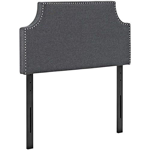 Modway MOD-5390 Laura Tête de Lit Rembourrée en Lin Format Simple avec Garniture de Clous Décoratifs, Tissu Gris