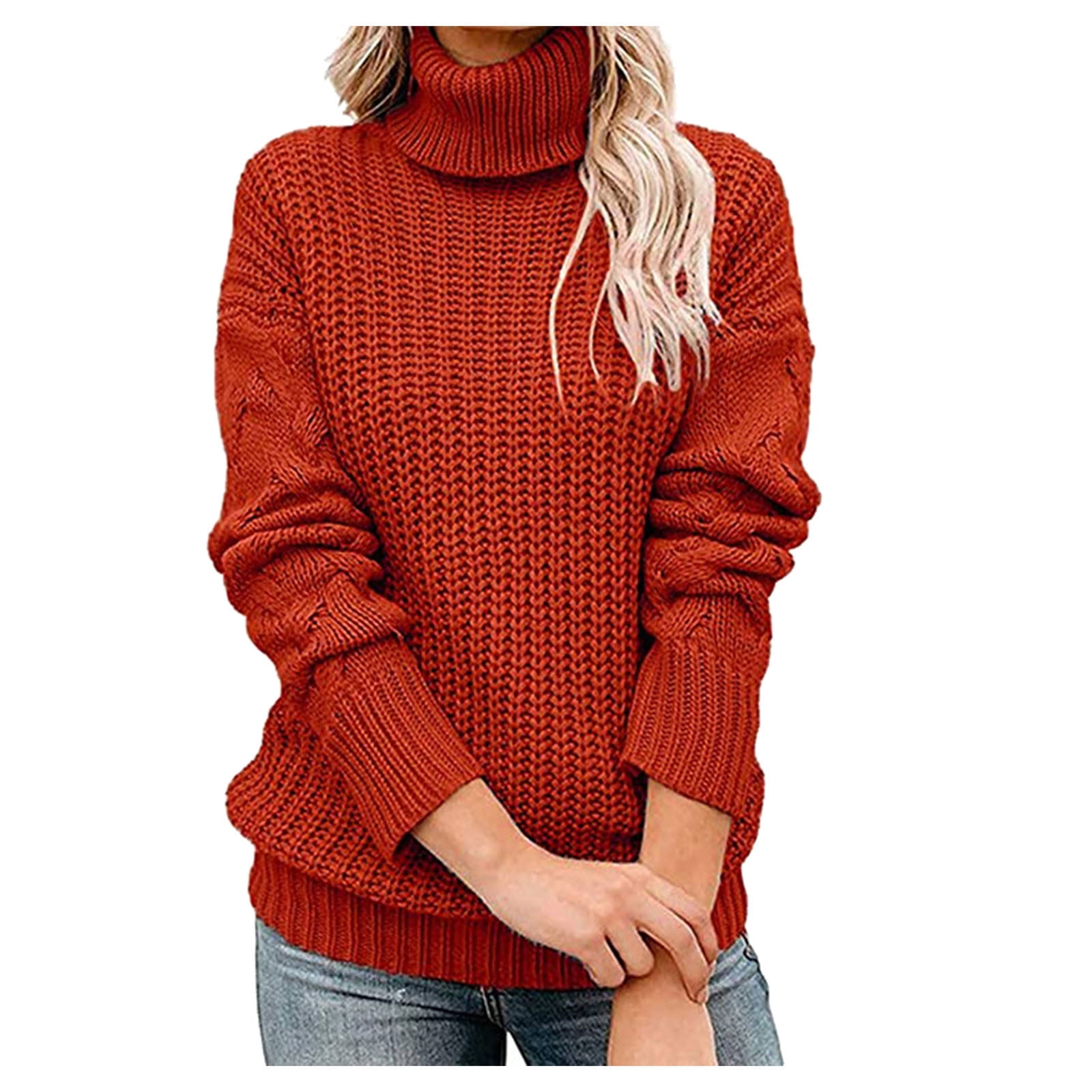 Womens Turtleneck Long Batwing Sleeve Knit Sweater Solid Color Asymmetric  Hem Chunky Pullover Winter Ribbed Tops 