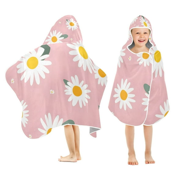 Daisy Floral Kids Hooded Beach Towel Baby Bath Poncho Towels with Hood Absorbent 50"x23.5" for Pool Swimming