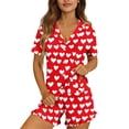 thumbnail image 5 of BaoFuBaoMei Button up Pajamas Women Shorts Set 2 Piece Heart Printed Pjs Sleepwear Short Sleeve Tops and Shorts Loungewear Cozy Soft Sleepwear, 5 of 7