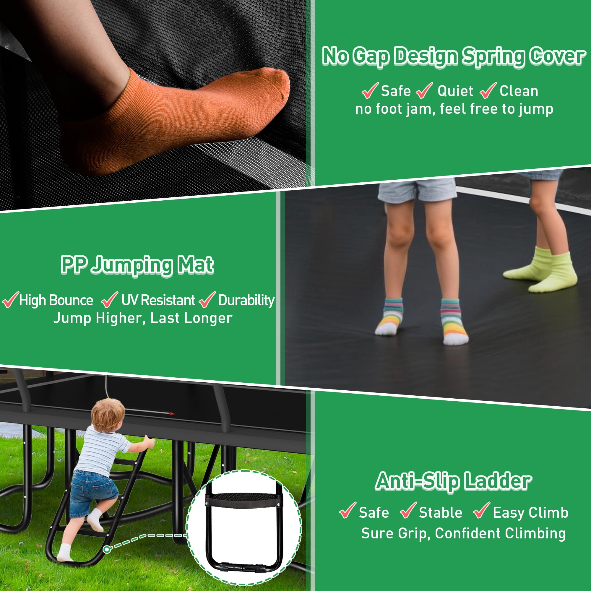LHX Rectangle Trampoline for Kids and Adults, 10 x17ft Outdoor Rectangular Trampoline with Enclosure Net, Ladder, 2000lbs Weight Capacity, No Gap Safety Net, Heavy-Duty Large Backyard Trampolines