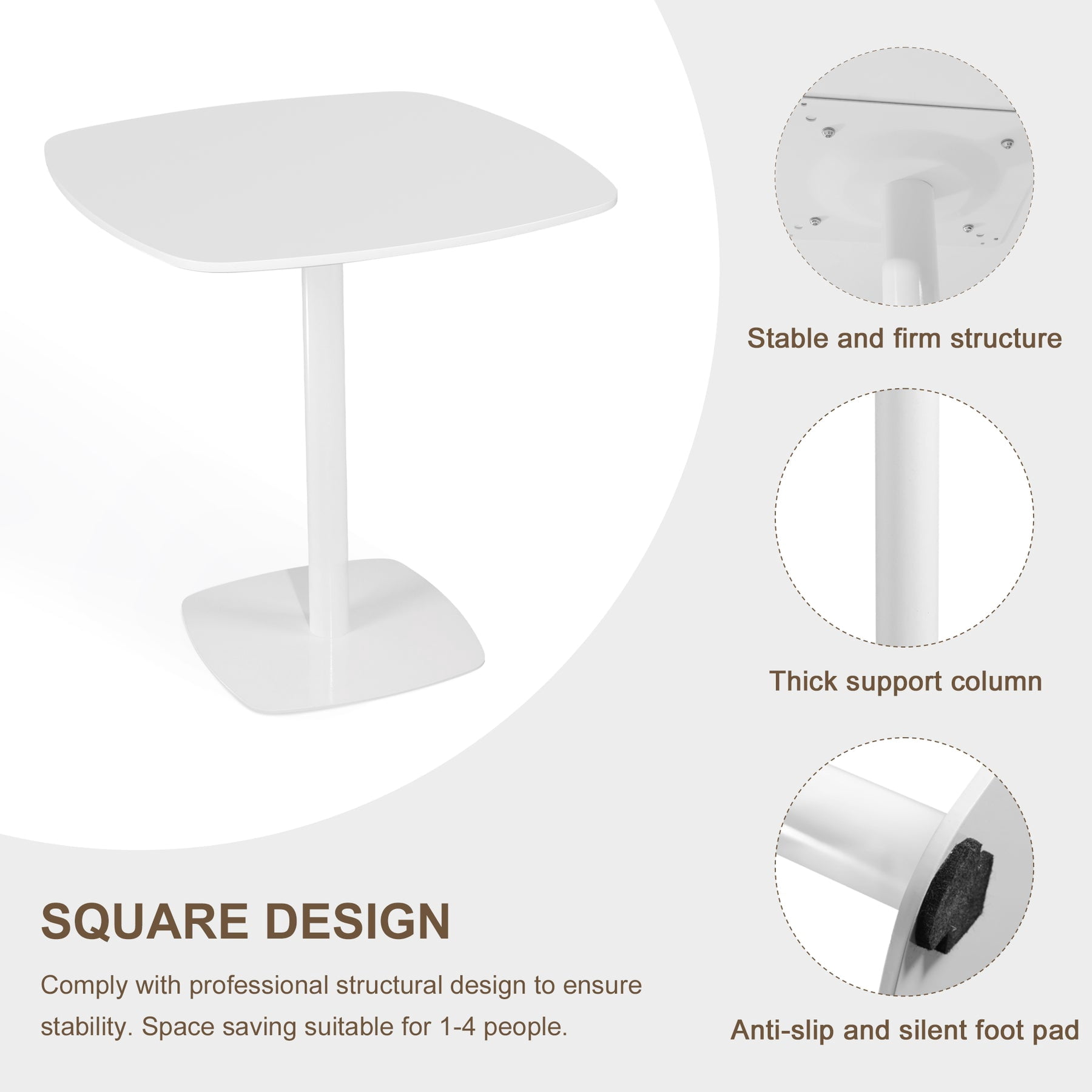 Modern Square Dining Table, Thickness MDF top white kitchen & dining room tables，Mid-Century modern dinning Table for Kitchen Dining Room & Living Room.