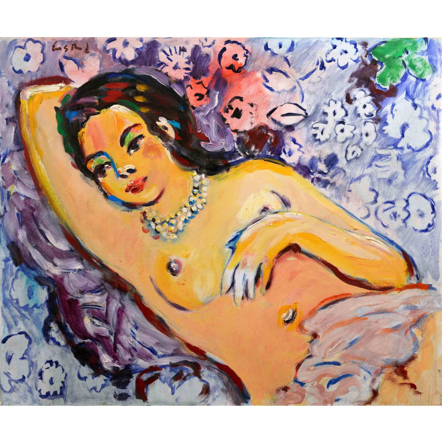 Marmont Hill "Figure with Pearls" by Wayne Ensrud Painting Print on Wrapped Canvas