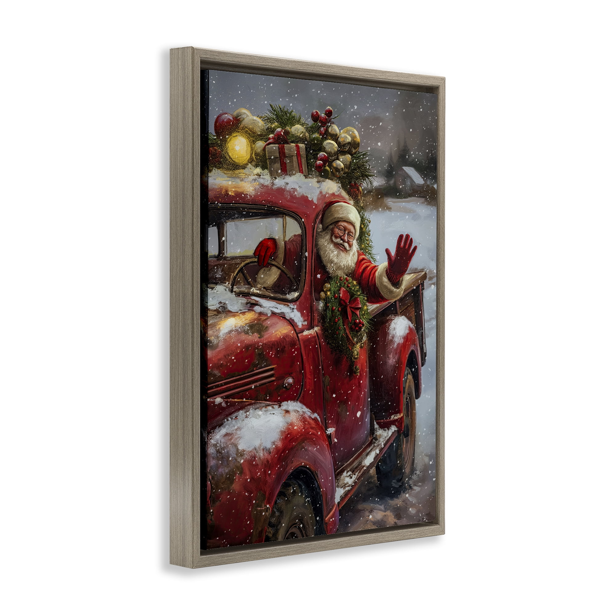 Stupell Industries Santa Waving Hello Holiday Painting Brown Floater Framed Canvas Art Prints Wall Art, 17 x 25