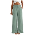 thumbnail image 4 of KPOPLK Pants for Women Flowy Casual Drawstring Waist Wide Pant Tall Woman Leg Summer Loose Linen Palazzo Pants with Pocket Size XL,Light Green, 4 of 9
