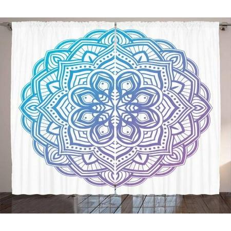 Purple Mandala Curtains 2 Panels Set Grandient Circular Floral Mandala On White Background Window Drapes For Living Room Bedroom 108w X 108l