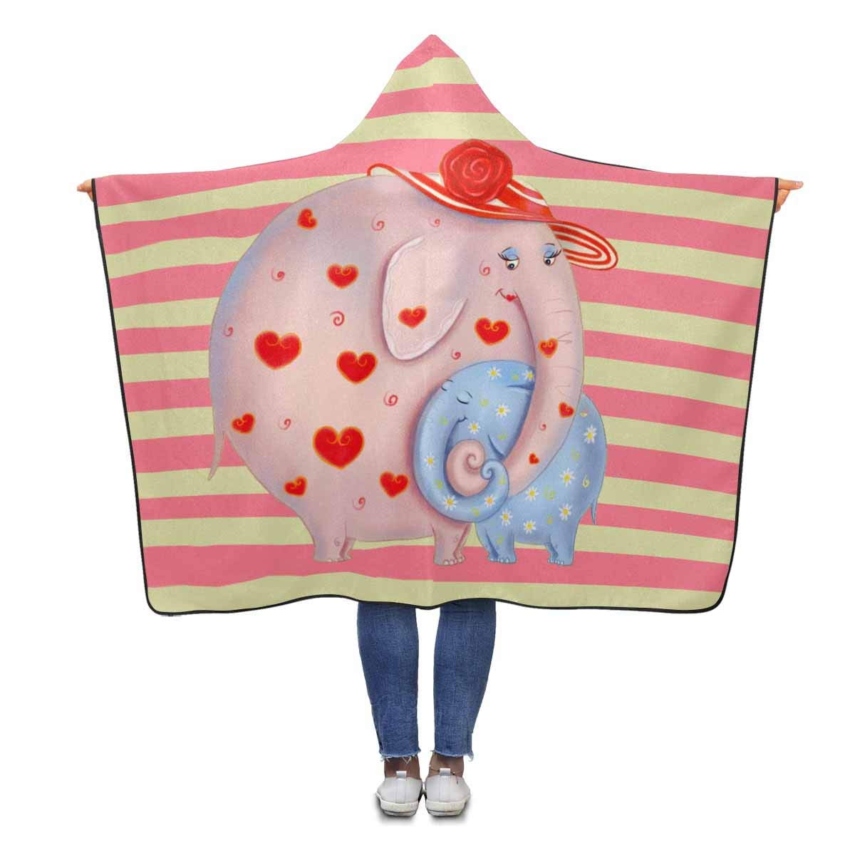 HATIART Mother Baby Elephants Wearable Hooded Blanket 56x80 inches Adults Girls Boys Throw Polar