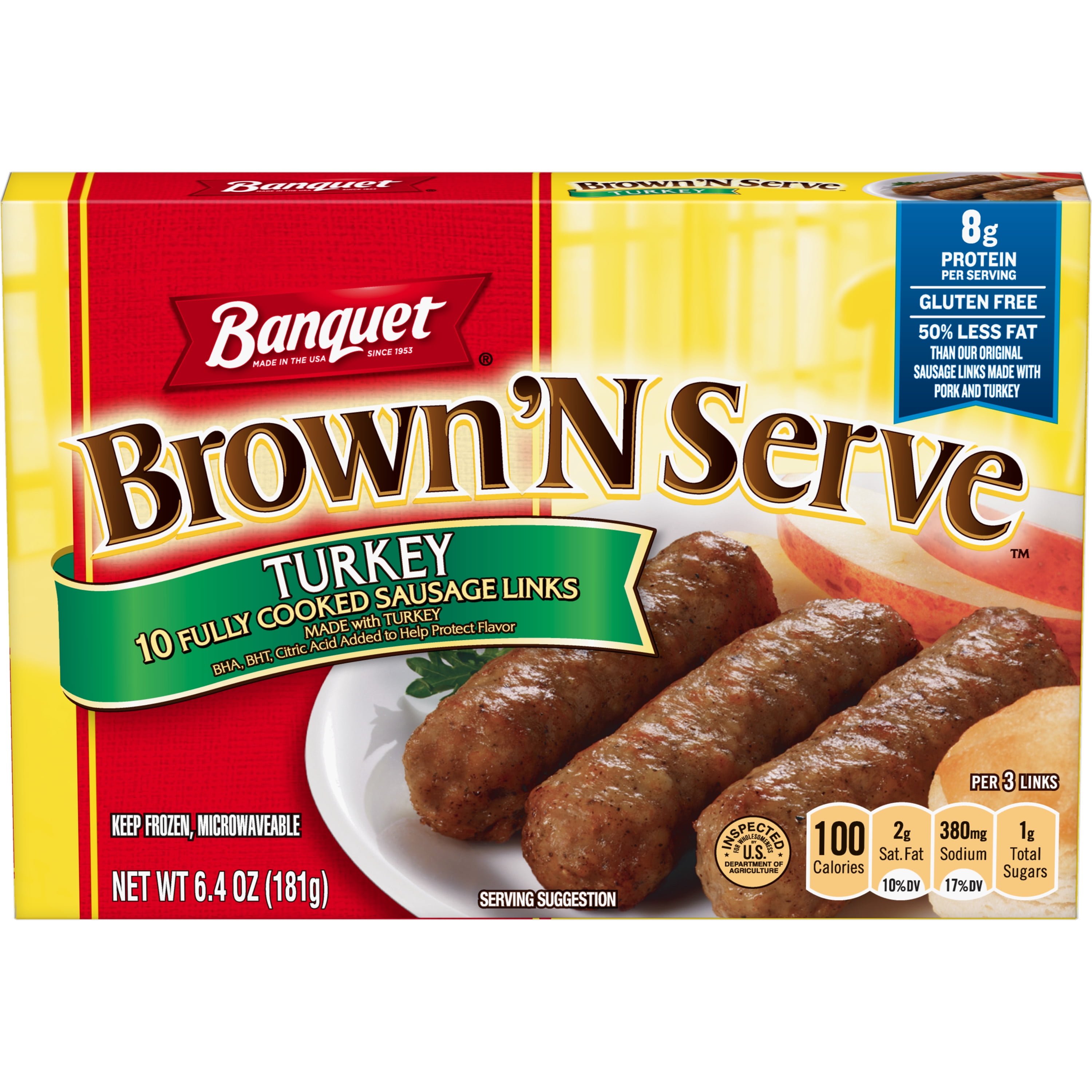 Banquet Brown N Serve Turkey Precooked Sausage Links 6.4 Ounce Box 10