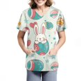 thumbnail image 2 of Uniforme De Enfermera，Easter Scrub Tops Women Bunny Egg Hunt Print Scrubs Short Sleeve Holiday Working Uniform with Pockets，White，XXL, 2 of 4