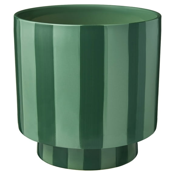 Mainstays 8.25-Inch Round Green Lily and Wave Ceramic Planter