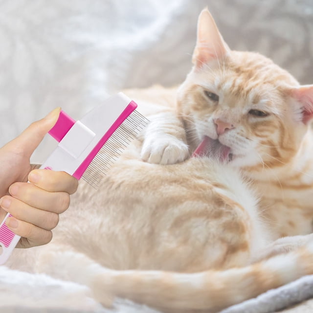 Pet Hair Removal Comb Flea Comb Cat Brush Grooming Tool For Dogs Cats Shedding Control Pet Grooming Brush With Release Button Indoor Pet Supplies Deshedding Tool