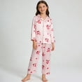 thumbnail image 2 of Teen Silk Pajamas for Girls Valentines Day Pjs Long Sleeve Bow Print Button Down Shirt Pajama Sets for Girls 13-14 Years, 2 of 9
