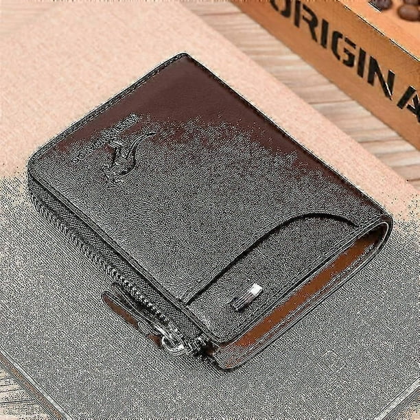 Billetera De Piel Auténtica, Con Bloqueo RFID, Monedero Triple De Gran Capacidad Para Hombres Con Ventana De Identificación Y Bolsillo Para Monedas, 2021-Café