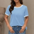 thumbnail image 2 of Tnhcen Women's Latest Solid Color Crewneck Short Sleeve T-Shirt | Colorblocked Edge Blouse with Contrasting Trim | Stretchy Summer Tops (S-2XL) | Casual Daily Wear Plus Size Friendly, 2 of 7