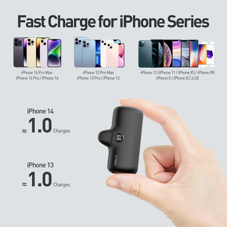 Iwalk Portable Charger 4800mAh Power Bank Fast Charging, Compatible with iPhone 14/13/12, Black