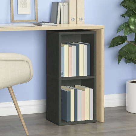 UPC: 0819767015529 | WAY BASICS 2 Tier Bookshelf Display Case Storage Cube Unit (11.2 x 13.4 x 30.2)  Charcoal Black