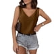 thumbnail image 2 of Camiseta sin mangas de seda satinada con cuello en V para mujer - Blusa básica de tirantes de poliéster para verano con estampado floral, 2 of 6