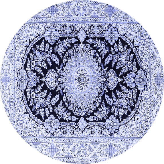 Ahgly Company Machine Washable Indoor Round Medallion Blue Traditional Area Rugs, 4' Round