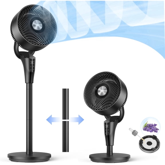 DREO Pedestal Fan for Home, 2-in-1 Table/Floor Fan, 25dB Ultra-Quiet, 95ft Air Reach, 29.2ft/s Hyperfast Airflow, 80° Oscillation 105° Tilt Standing Fan, 3Modes 8Speeds with Remote, 8H Timer, Aroma
