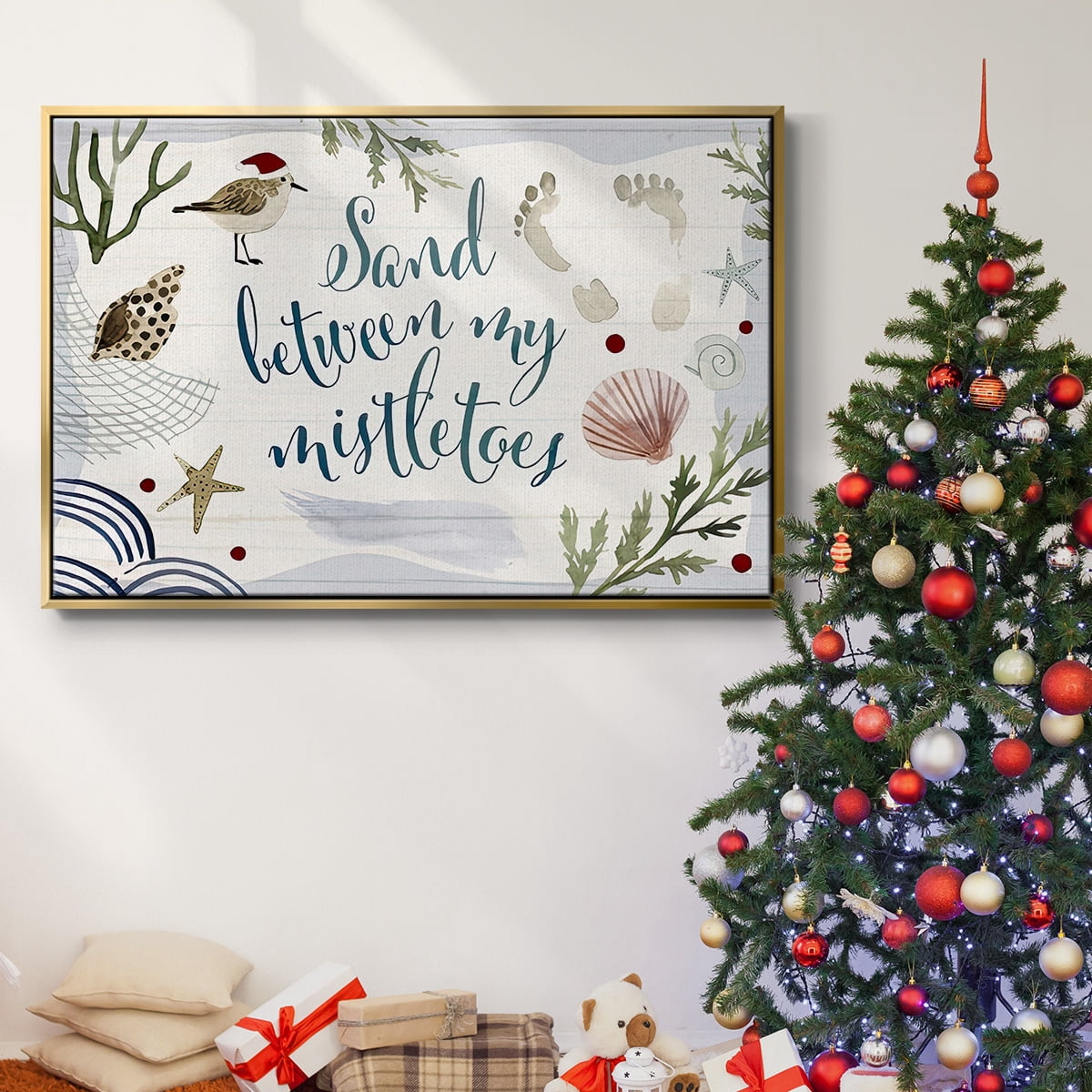 Sun-kissed Christmas Collection A - Framed Gallery Wrapped Holiday Canvas - 27 x 41 - Gold Frame