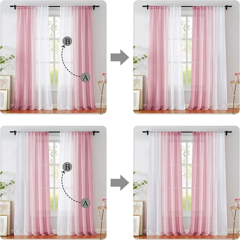 Junvictex Pink Ombre Chiffon Sheer Window Scarf Valance Curtains