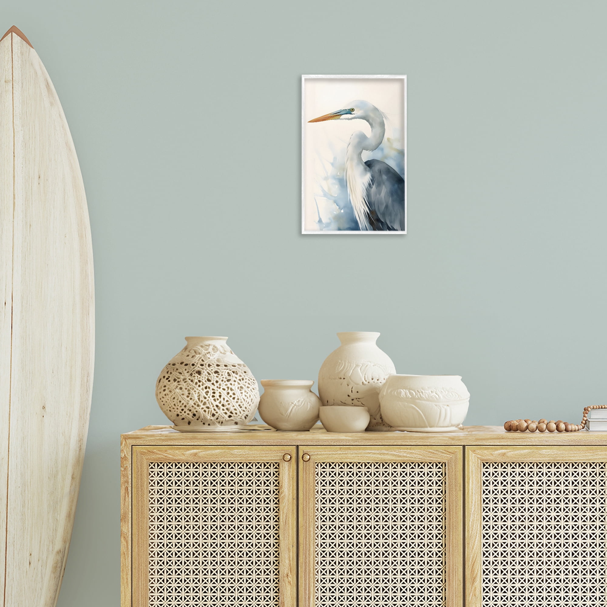 Stupell Industries Quiet Heron View Animals & Insects Painting White Framed Art Print Wall Art, 12 x 18