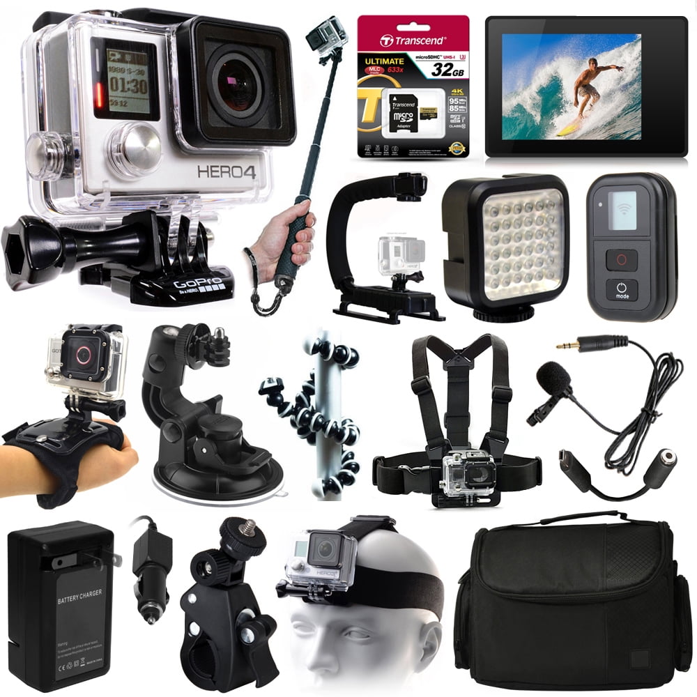 Buy GoPro Hero 4 HERO4 Black Edition CHDHX-401 with 32GB Memory + LCD Display + WiFi Remote + X-Grip + LED Light + Case +... by GoPro